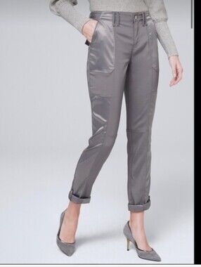 White House Black Market WHBM Weekend Straight Leg Cropped Pants Satin Trim 00